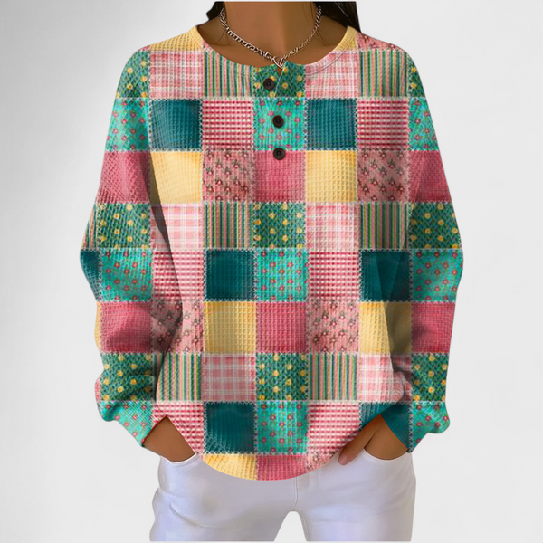 Ágota | Džemper s šarenim patchwork uzorkom koji privlači poglede