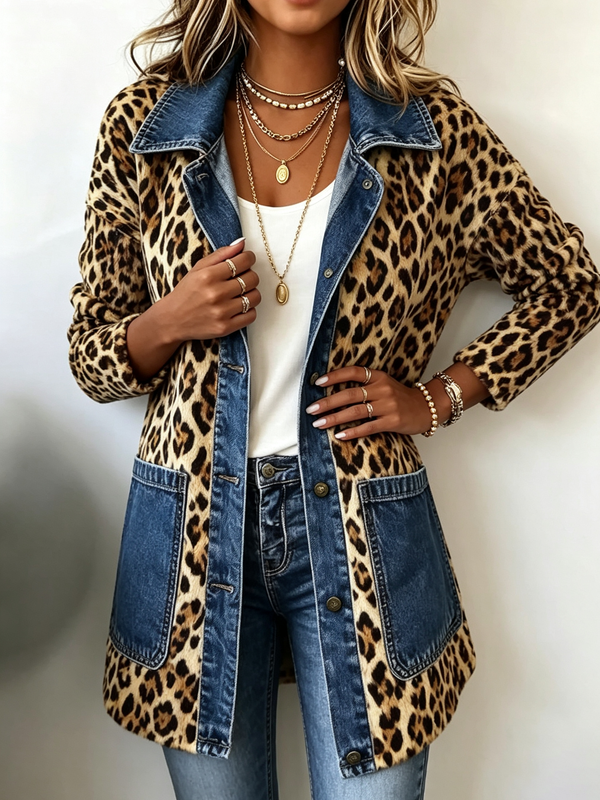 Dafina | Jakna sa leopard printom i teksas detaljima