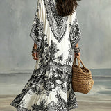 Boho Wide-Cut Dress with V-Neck and Asymmetric Details
