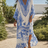 Boho Wide-Cut Dress with V-Neck and Asymmetric Details