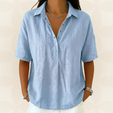 Diana | Lanena bluza s polo kragnom i dugmadima
