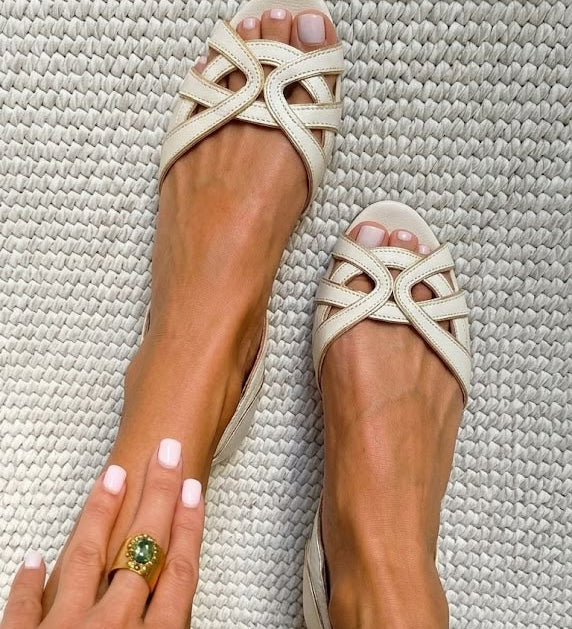 Kamila | Elegantne pletene sandale u krem boji