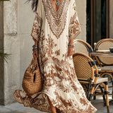 Boho Wide-Cut Dress with V-Neck and Asymmetric Details