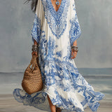 Boho Wide-Cut Dress with V-Neck and Asymmetric Details