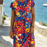 Vestido com Decote Redondo e Estampa Colorida