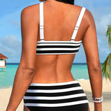 Gordana – Prugasti bikini sa dubokim strukom