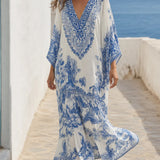 Boho Wide-Cut Dress with V-Neck and Asymmetric Details