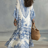 Boho Wide-Cut Dress with V-Neck and Asymmetric Details