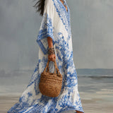 Boho Wide-Cut Dress with V-Neck and Asymmetric Details