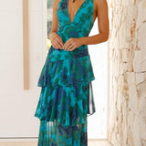 Floral dress with a plunging neckline