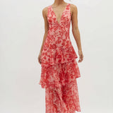 Floral dress with a plunging neckline