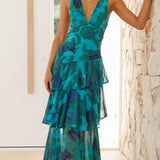 Floral dress with a plunging neckline
