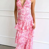 Floral dress with a plunging neckline