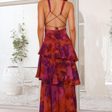 Floral dress with a plunging neckline