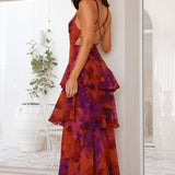 Floral dress with a plunging neckline