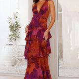 Floral dress with a plunging neckline
