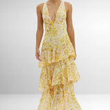 Floral dress with a plunging neckline