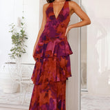 Floral dress with a plunging neckline