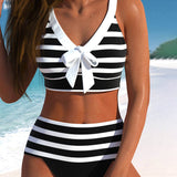 Gordana – Prugasti bikini sa dubokim strukom