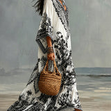Boho Wide-Cut Dress with V-Neck and Asymmetric Details