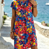 Vestido com Decote Redondo e Estampa Colorida
