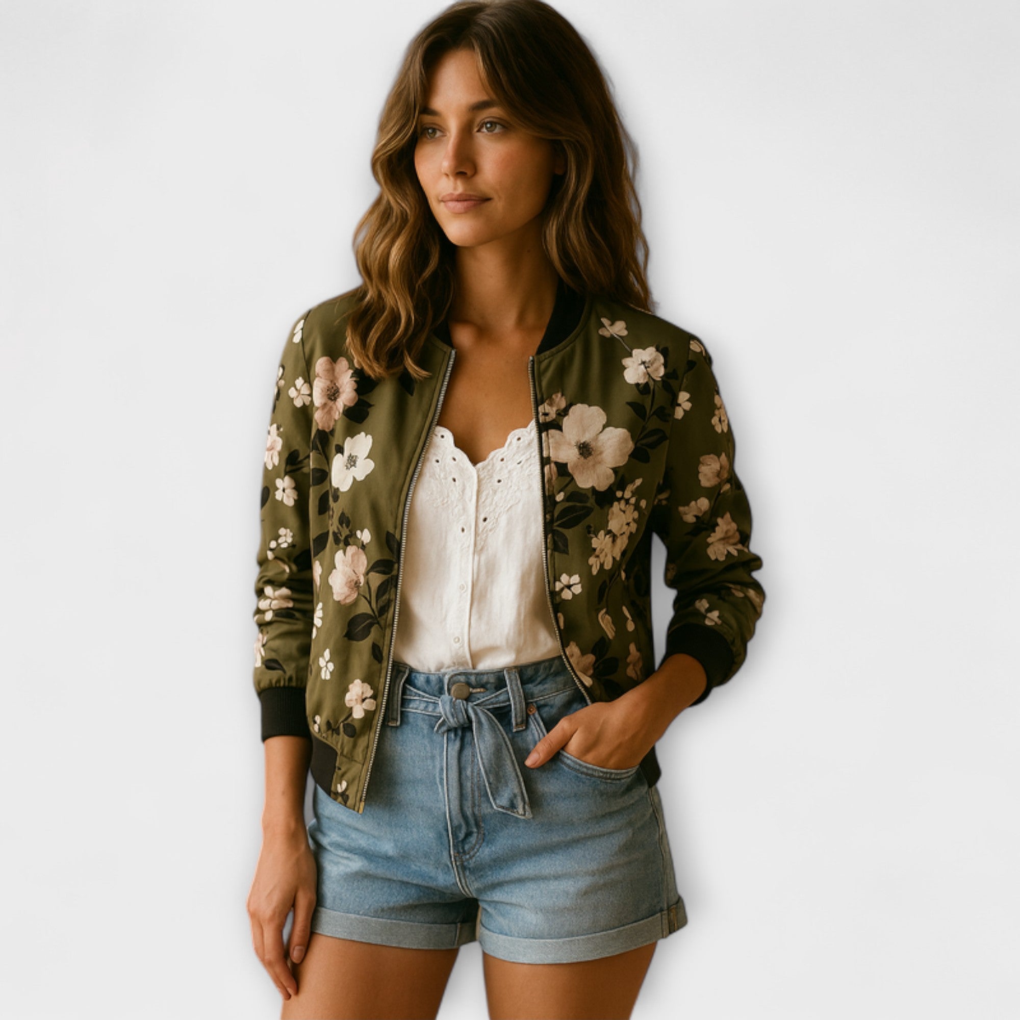 Andreia | Elegantna bomber jakna s cvetnim dezenom Andreia
