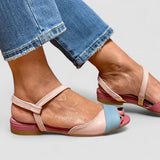 Roselina - Asimetrične roze sandale u color-block stilu
