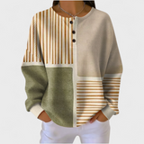Orsolya | Bež prugasti patchwork džemper s elegantnom estetikom