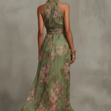 Jovana | Zelena Cvetna Maxi Haljina