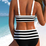 Gordana – Prugasti bikini sa dubokim strukom