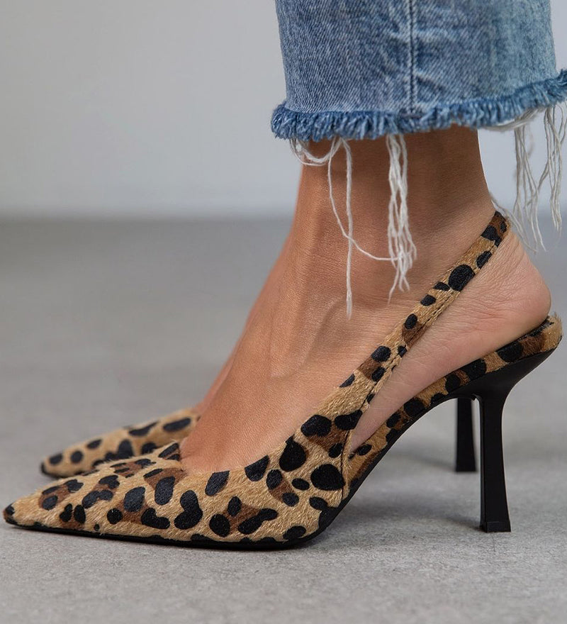 Lidija | Kaki salonke s leopard uzorkom i špicastim vrhom