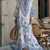 Boho Wide-Cut Dress with V-Neck and Asymmetric Details