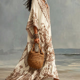 Boho Wide-Cut Dress with V-Neck and Asymmetric Details