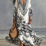 Boho Wide-Cut Dress with V-Neck and Asymmetric Details