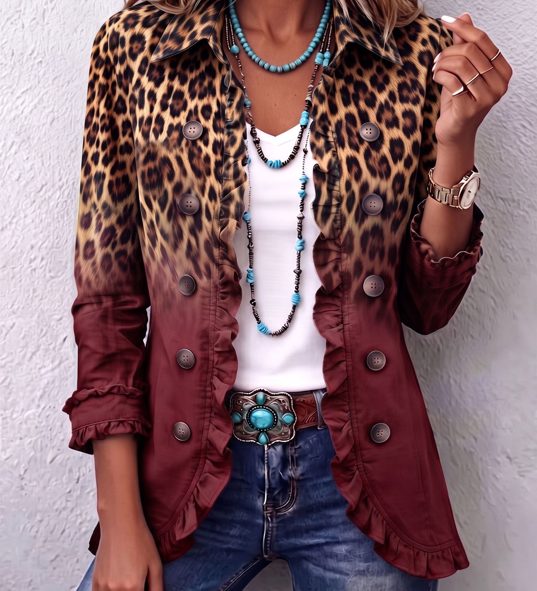 Sena | Blejzer sa leopard printom, ombre prelivom i karnerima