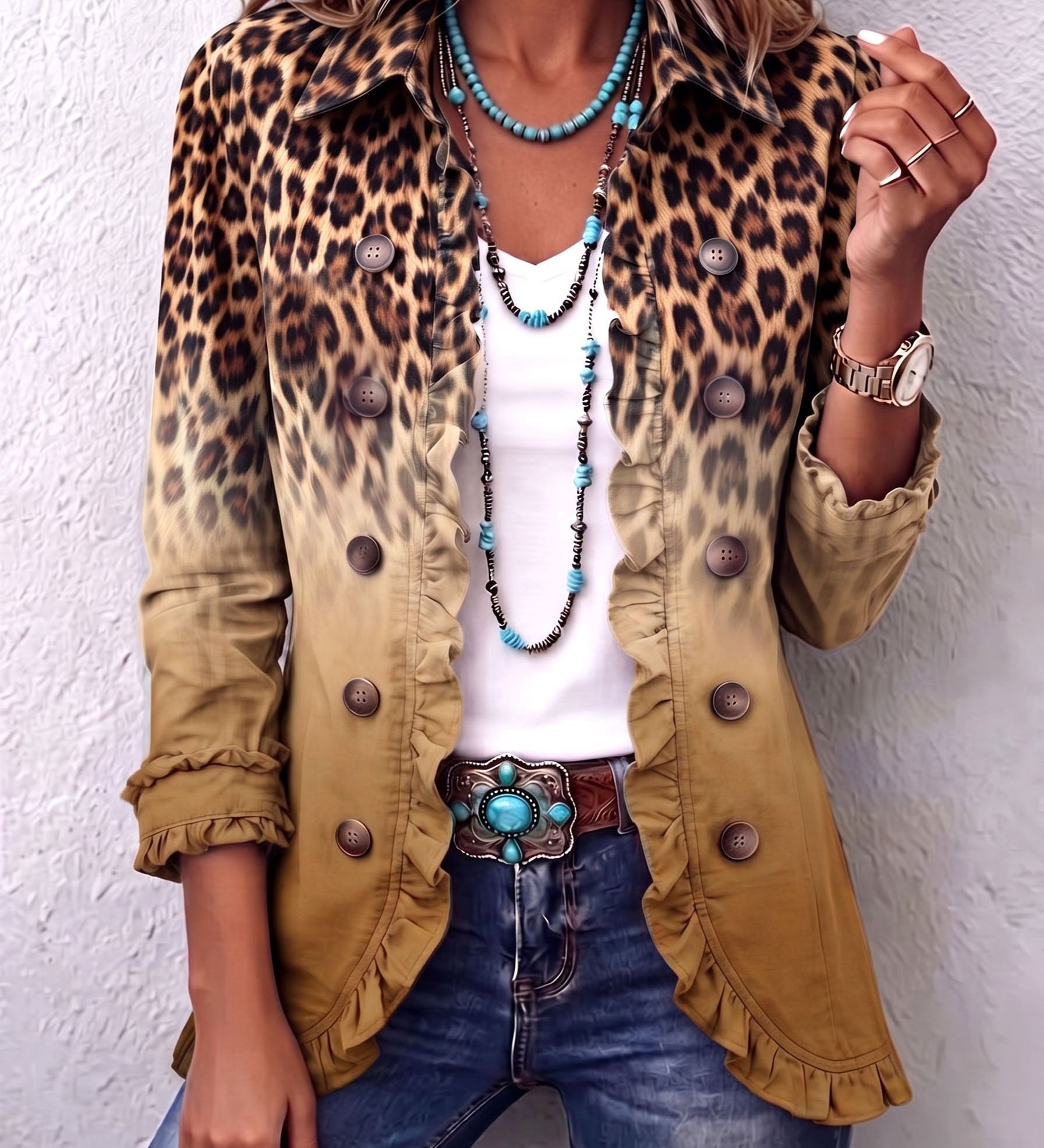 Sena | Blejzer sa leopard printom, ombre prelivom i karnerima