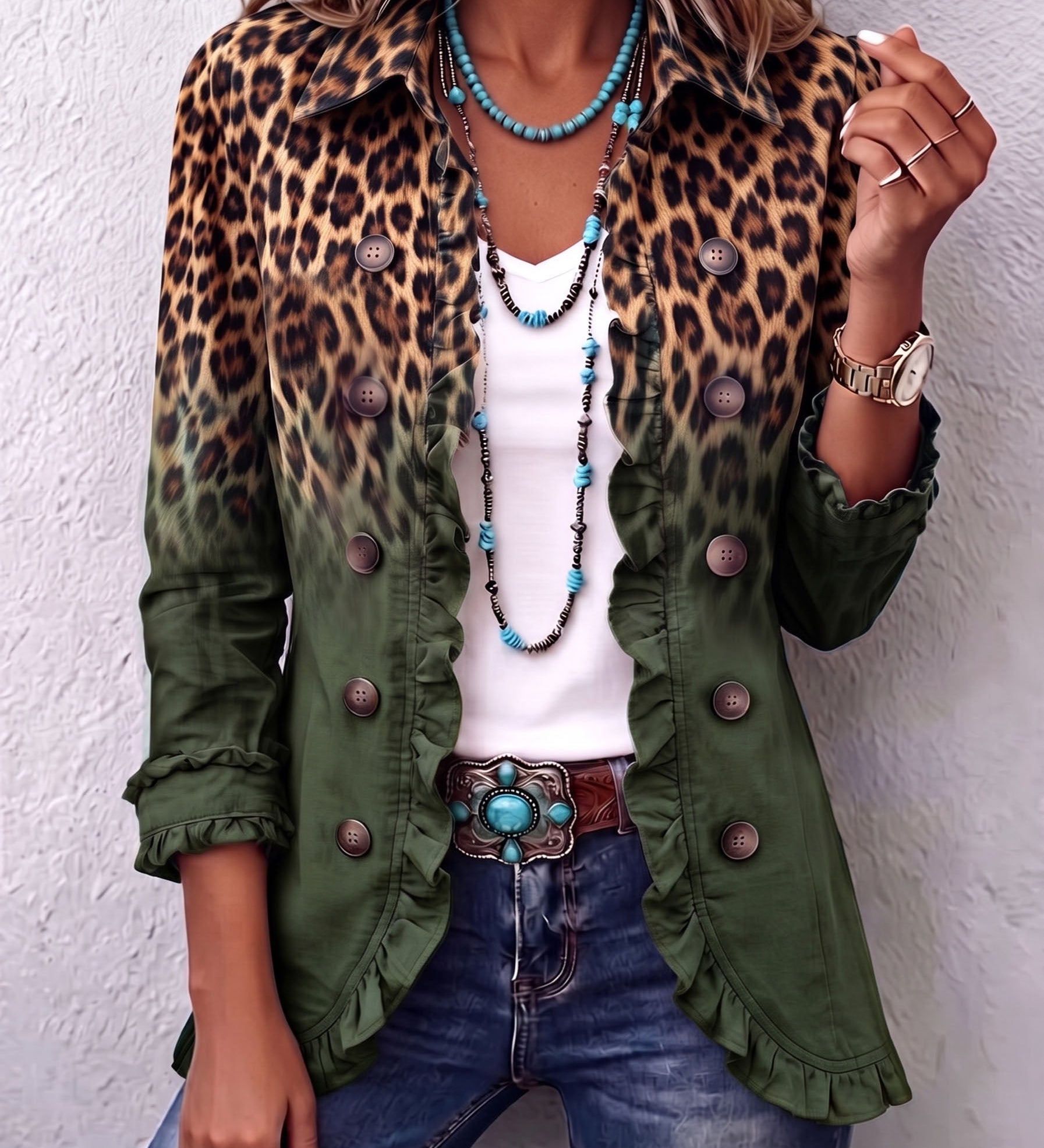 Sena | Blejzer sa leopard printom, ombre prelivom i karnerima